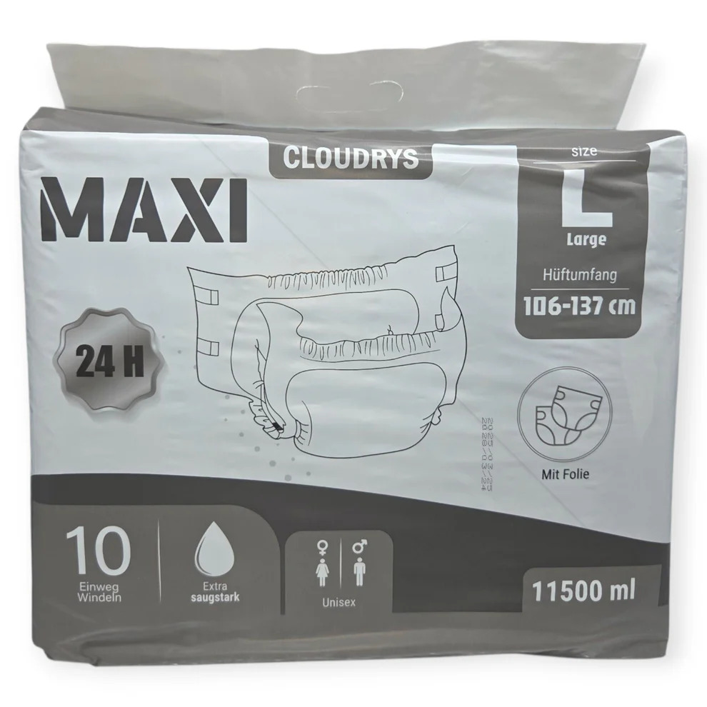 Cloudrys Maxi schwarz - die 11,5 Liter Erwachsenen Windeln | Large (L)