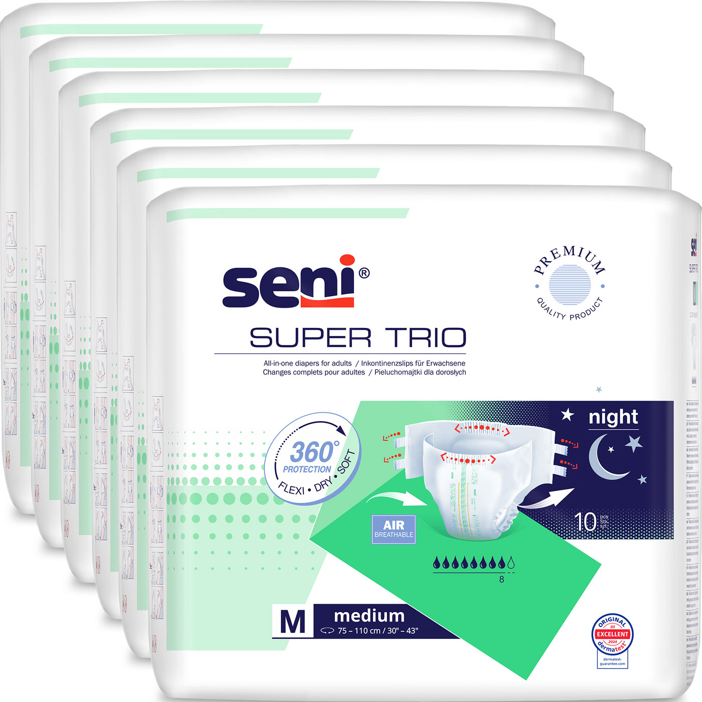 SENI Super TRIO - Inkontinenzwindeln - Gr. 2 MEDIUM 60 (6x10 Stück)