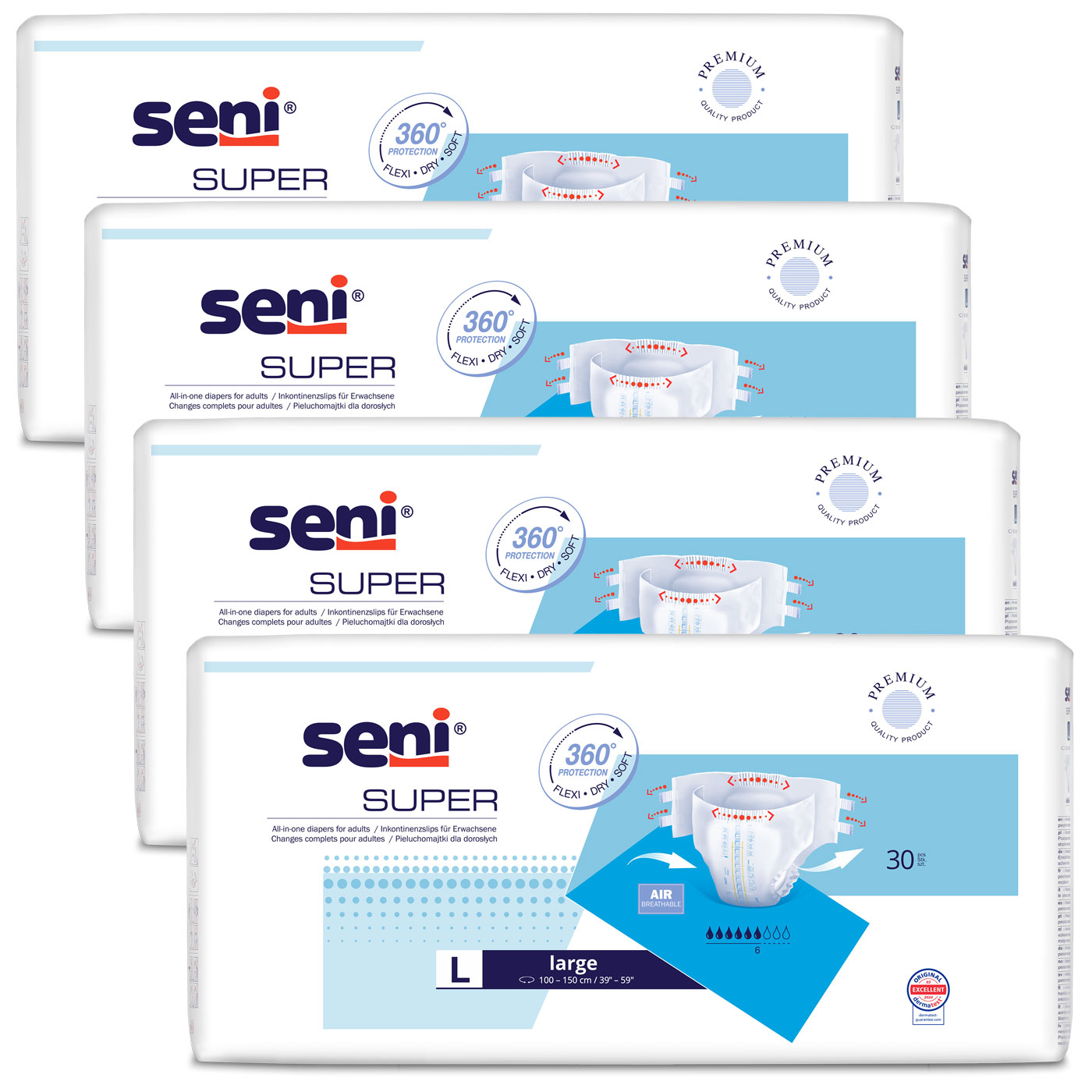 SENI Super - Inkontinenzwindeln - Gr. 3 LARGE 120 (4x30 Stück)
