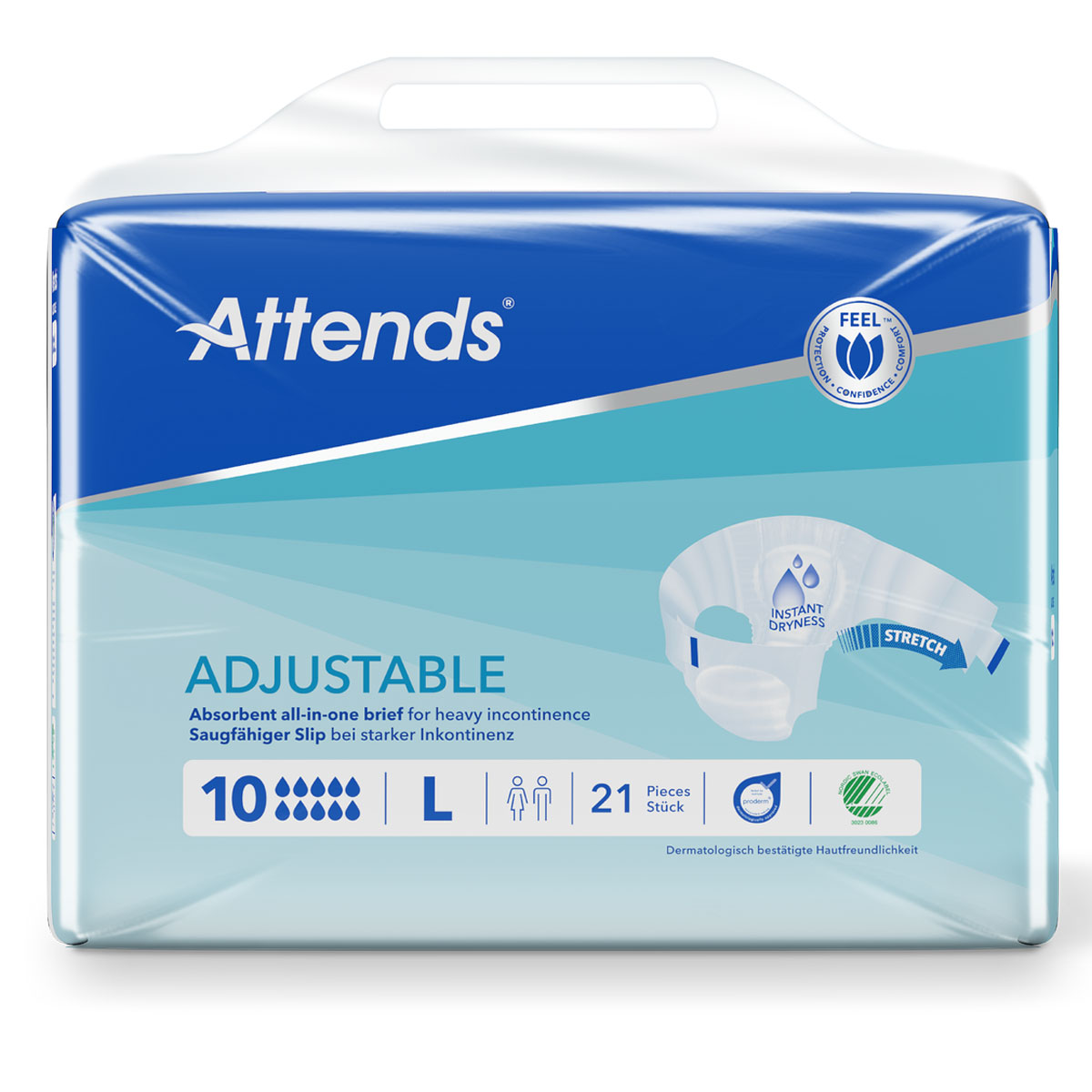 ATTENDS Adjustable 10 Large (L), flexibler Hüftbund - 21 Stück Einzelpack