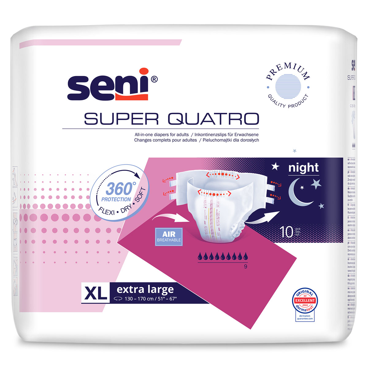 SENI Super QUATRO - Inkontinenzwindeln - Gr. 4 Extra LARGE (6x10 St.)