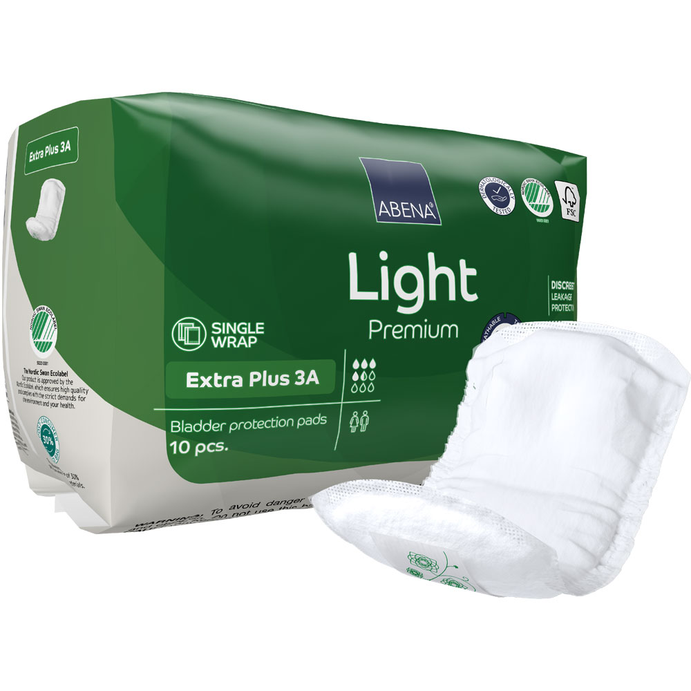Paket mit Blasenschutzpads in grüner Verpackung. Ein einzelner Pad liegt daneben. Es sind 10 Stück enthalten. Hinweise zu Diskretion und Hautschutz sind sichtbar.