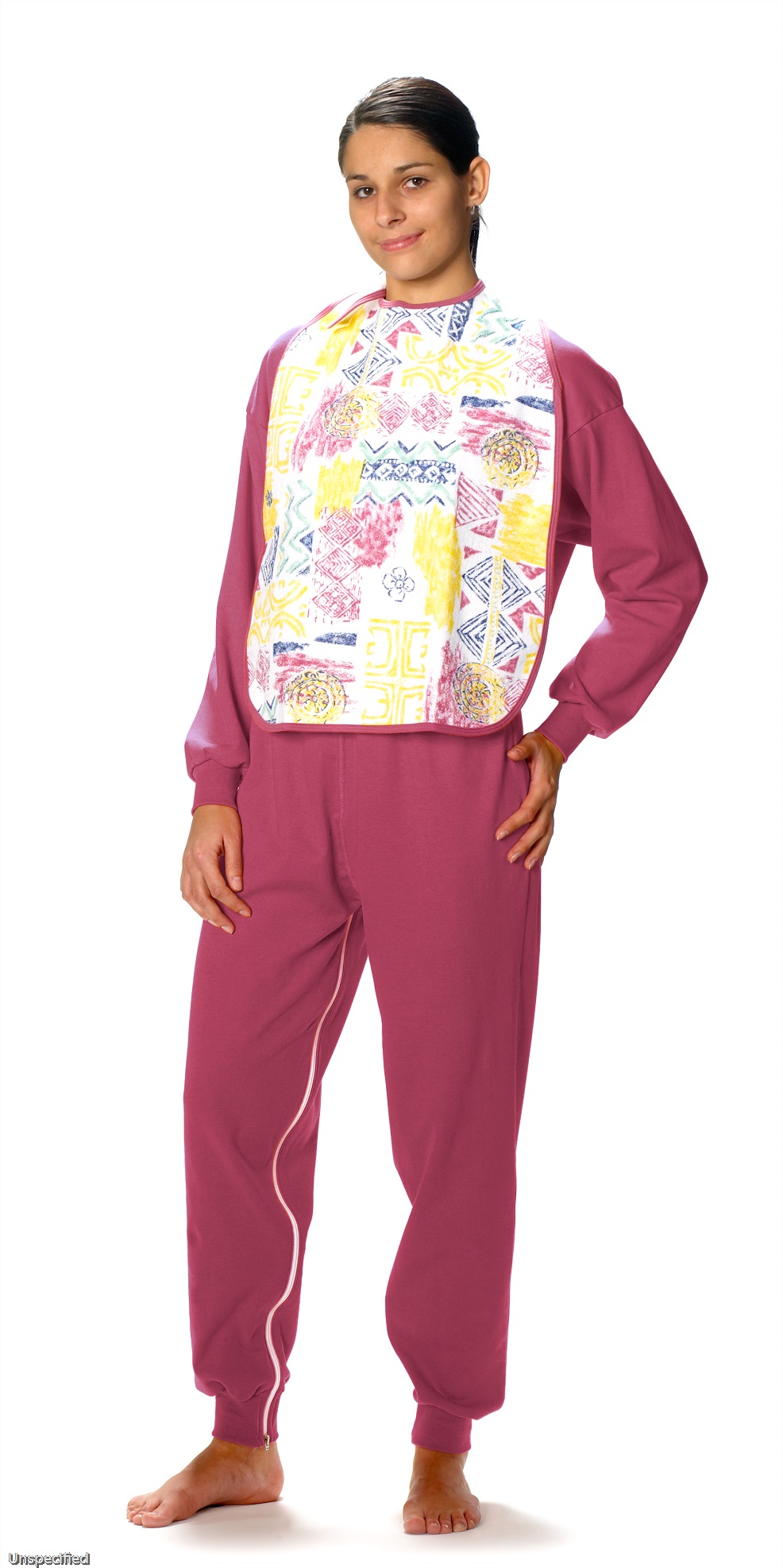 JANUS Ess-Schürze, beschichtet, vierfarbig bedruckt, 75cm lang - Patchwork Bordeaux