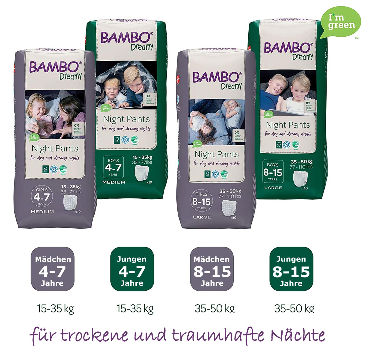 Bambo Dreamy - Night Pants Junge / Boy - 8 bis 15 Jahre (35-50 kg) - 10 St. Pack