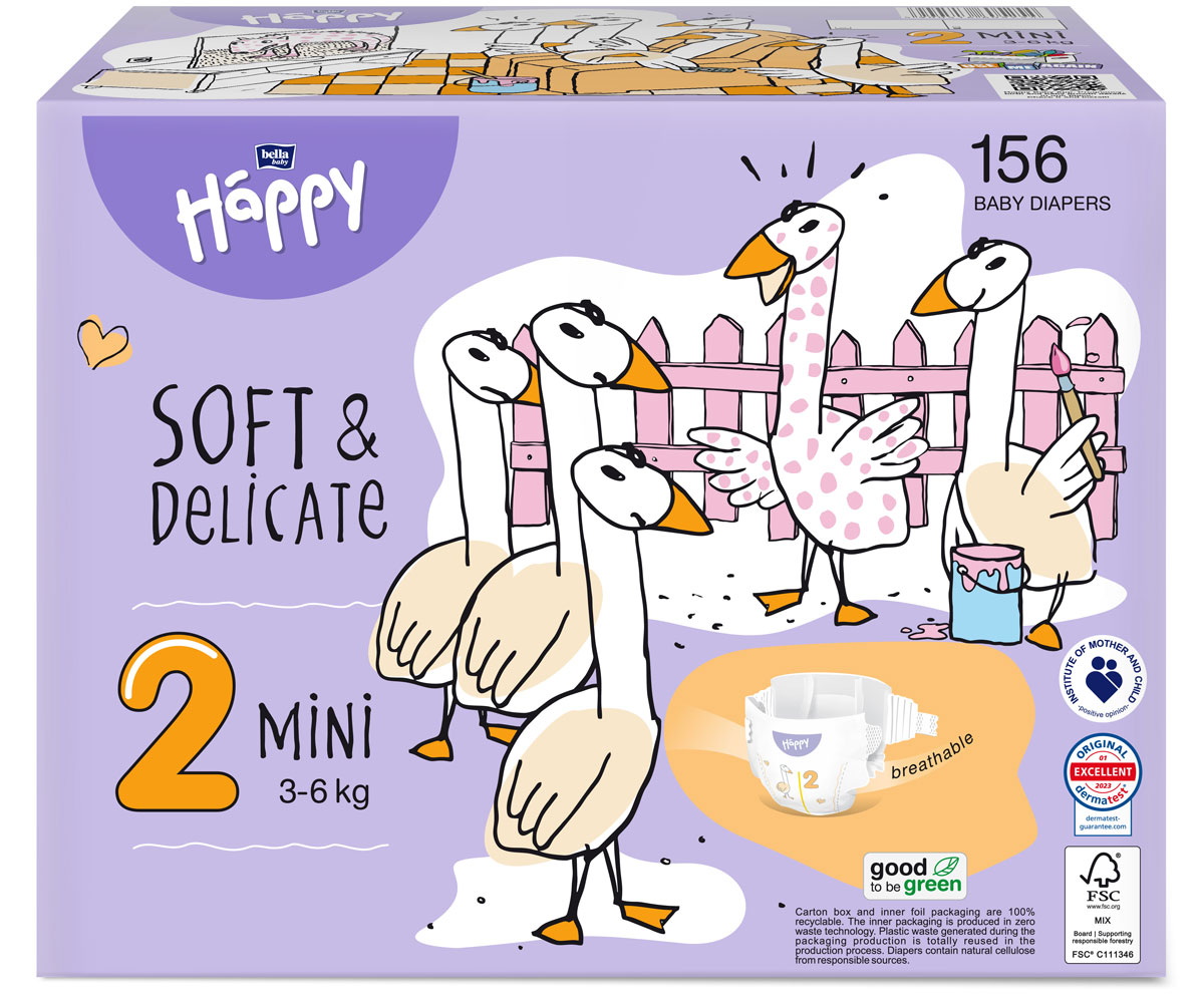 Bella Happy Soft & Delicate Windel BOX - MINI Gr. 2 (3-6kg) - 156 Stück
