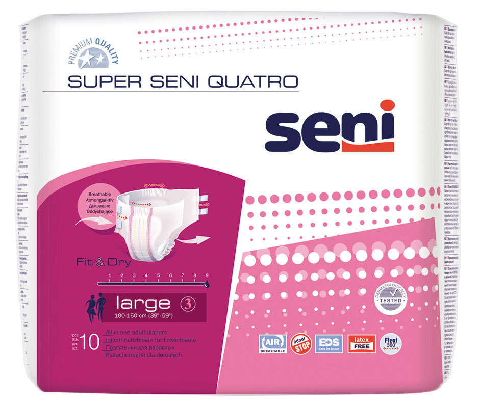 Super Seni (QUATRO) - Inkontinenzwindeln - Gr. 3 LARGE (10 St Einzelpack)
