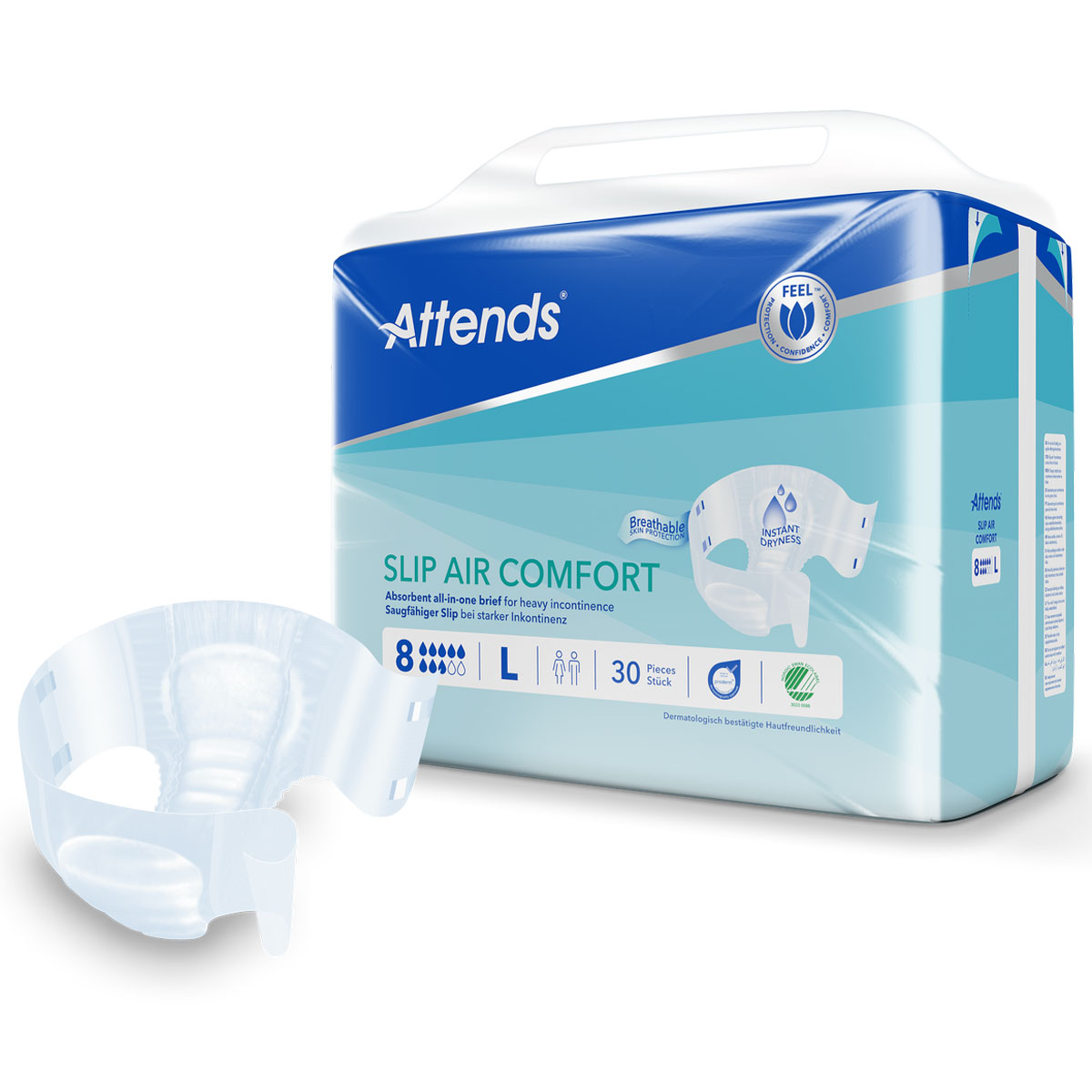 ATTENDS Slip AIR Comfort 8 - Large (L), Inkontinenzwindeln, 120 (4x30) Stück