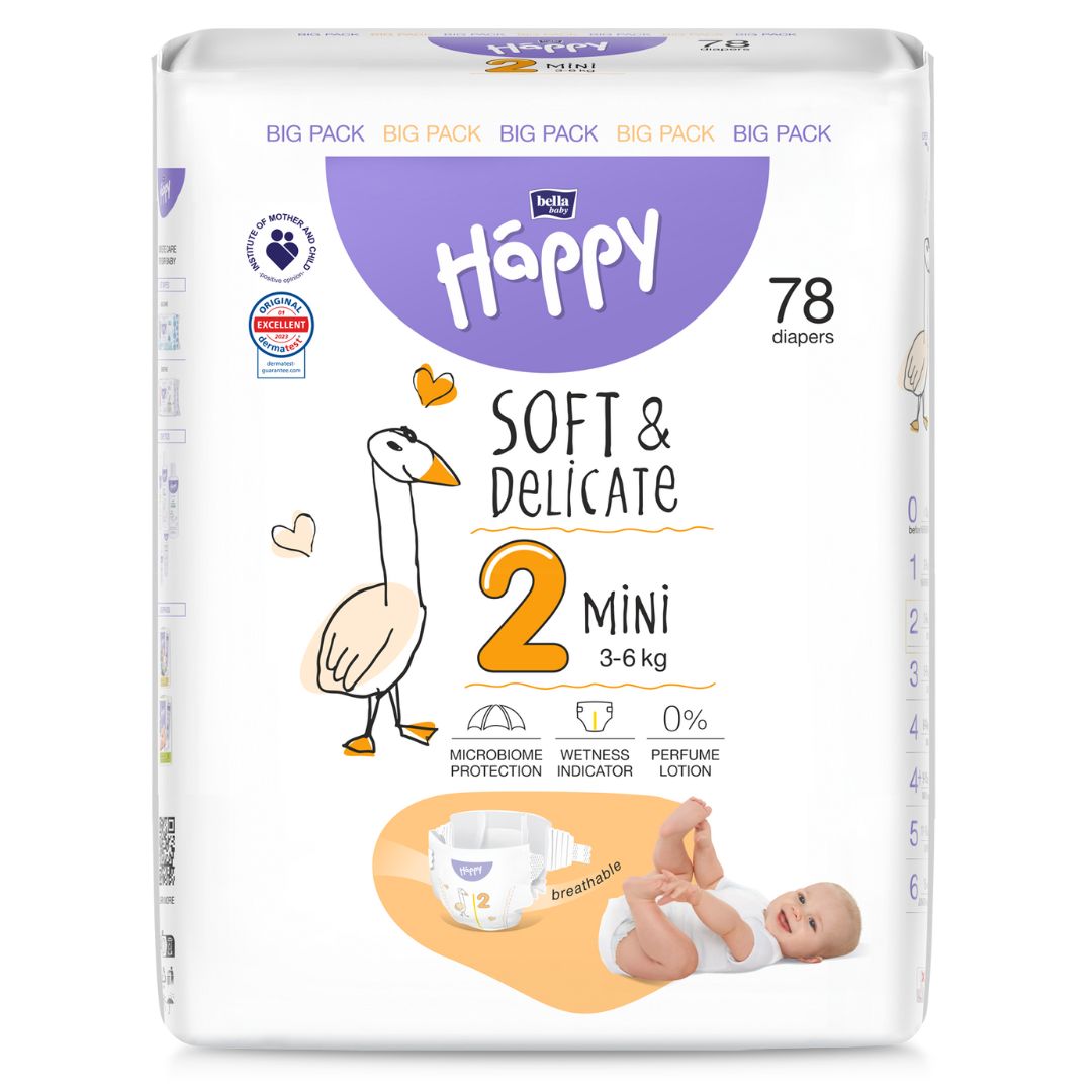 Bella Happy Soft & Delikate Gr. 2 - Babywindeln Mini 3-6 kg 468 (6x78) Stück BIGpack