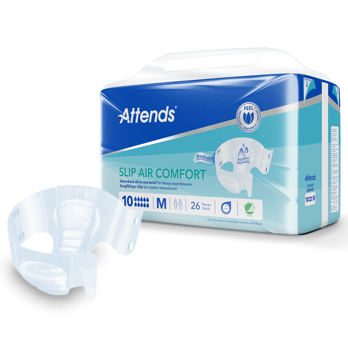 ATTENDS Slip AIR Comfort 10 - Medium (M), Inkontinenzwindeln, 104 (4x26) Stück ATTENDS Slip AIR Comfort 10 - Medium (M), Inkontinenzwindeln, 104 (4x26) Stück