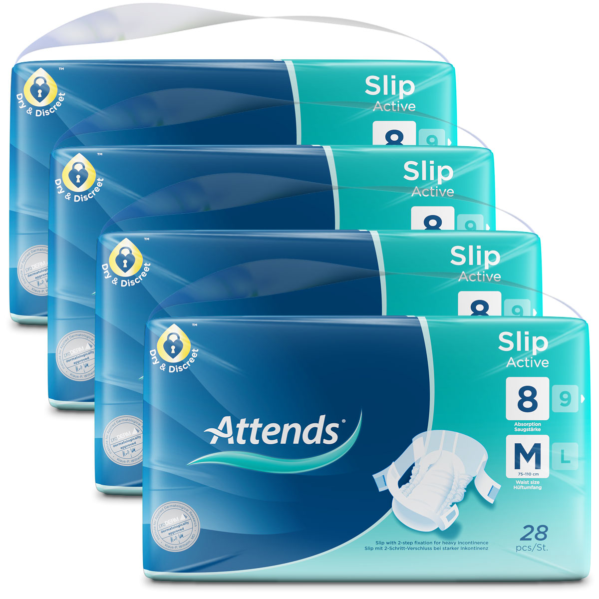ATTENDS Slip Active 8 - Medium (M) Inkontinenzwindeln 112 (4x28) Stück