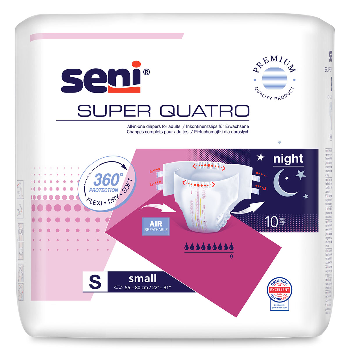 SENI Super QUATRO - Inkontinenzwindeln - Gr. 1 SMALL (12x10 St.)