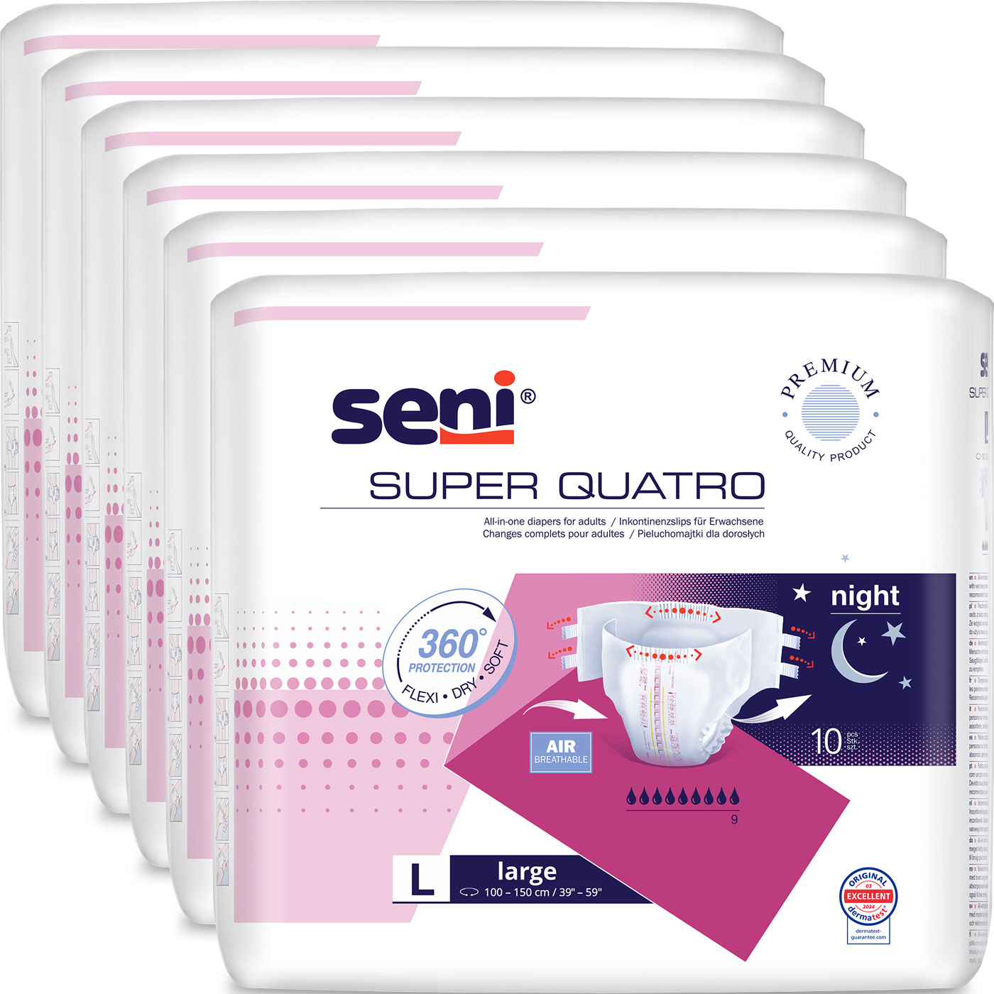SENI Super QUATRO - Inkontinenzwindeln - Gr. 3 LARGE (6x10 St.) SENI Super QUATRO - Inkontinenzwindeln - Gr. 3 LARGE (6x10 St.)