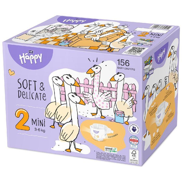 Bella Happy Soft & Delicate Windel BOX - MINI Gr. 2 (3-6kg) - 156 Stück
