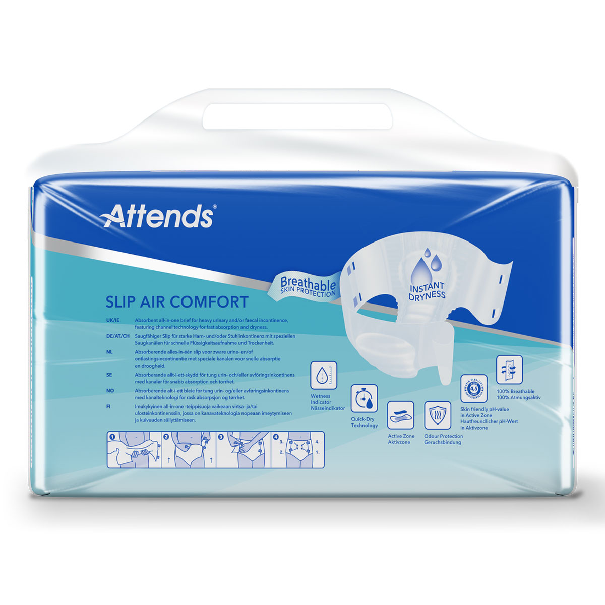 ATTENDS Slip AIR Comfort 8 - Medium (M), Inkontinenzwindeln, 120 (4x30) Stück