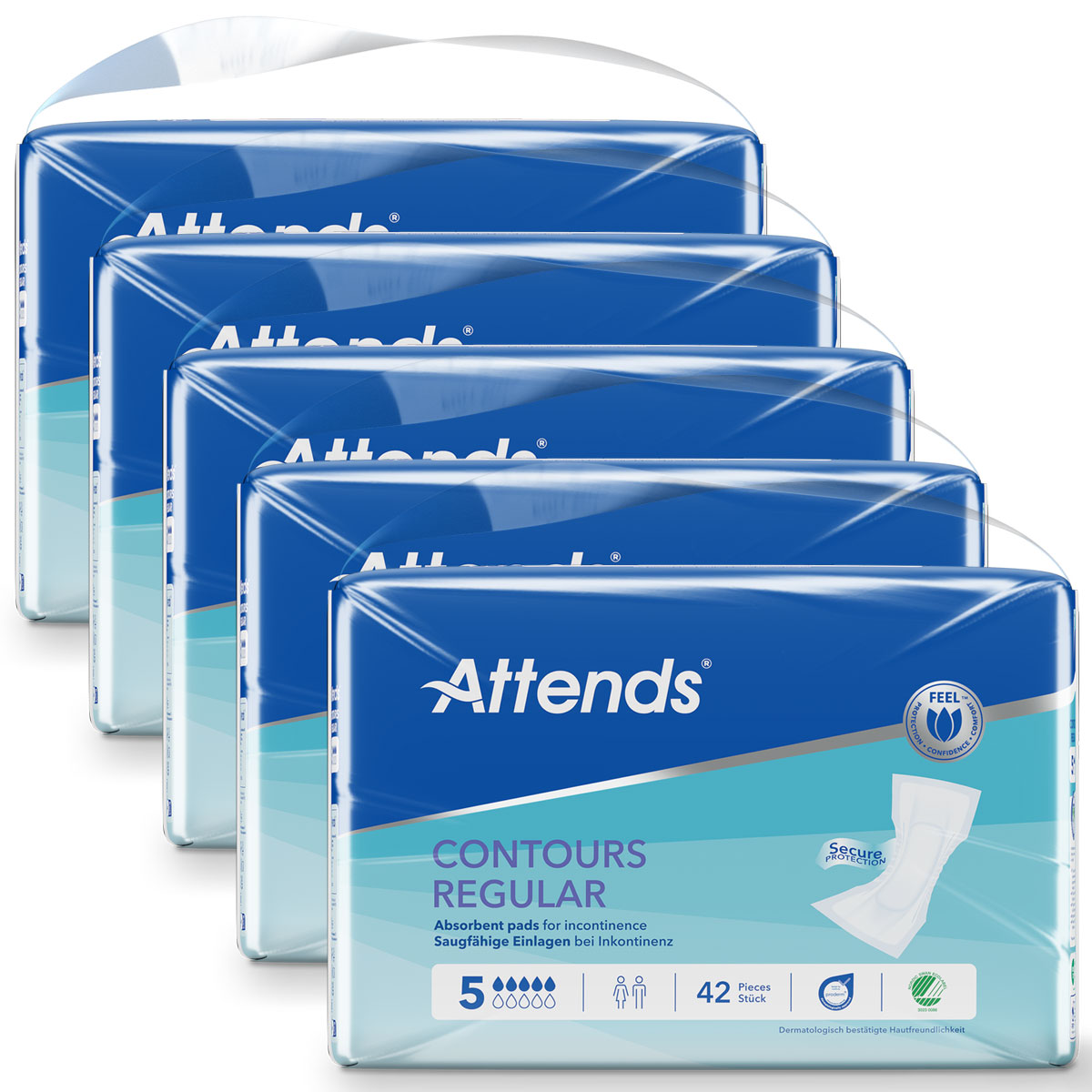 ATTENDS Contours Regular 5 - Inkontinenzvorlagen - 5x42 Stück