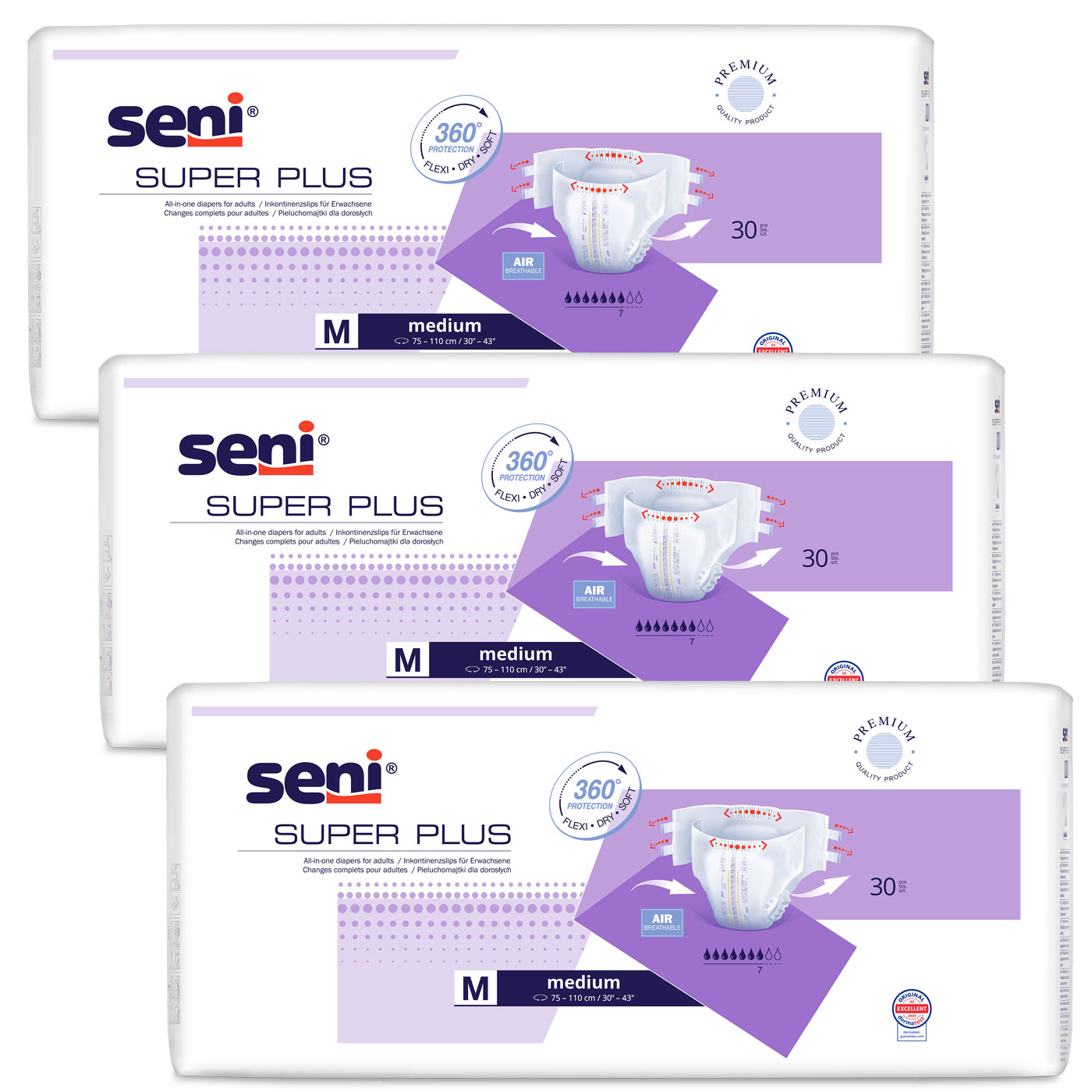 SENI Super PLUS - Inkontinenzwindeln - Gr. 2 MEDIUM 90 (3x30 Stück) SENI Super PLUS - Inkontinenzwindeln - Gr. 2 MEDIUM 90 (3x30 Stück)