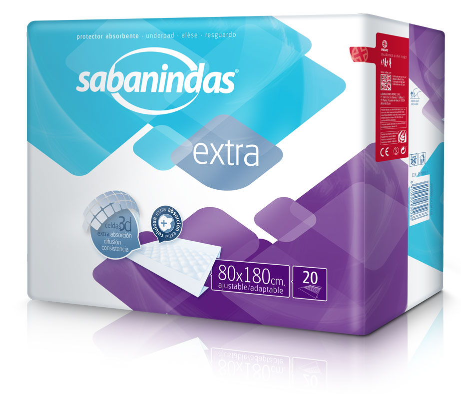 SABANINDAS - Extra - Inkontinenzunterlage mit Seitenflügeln 80 x 180cm (6x20 Stück)