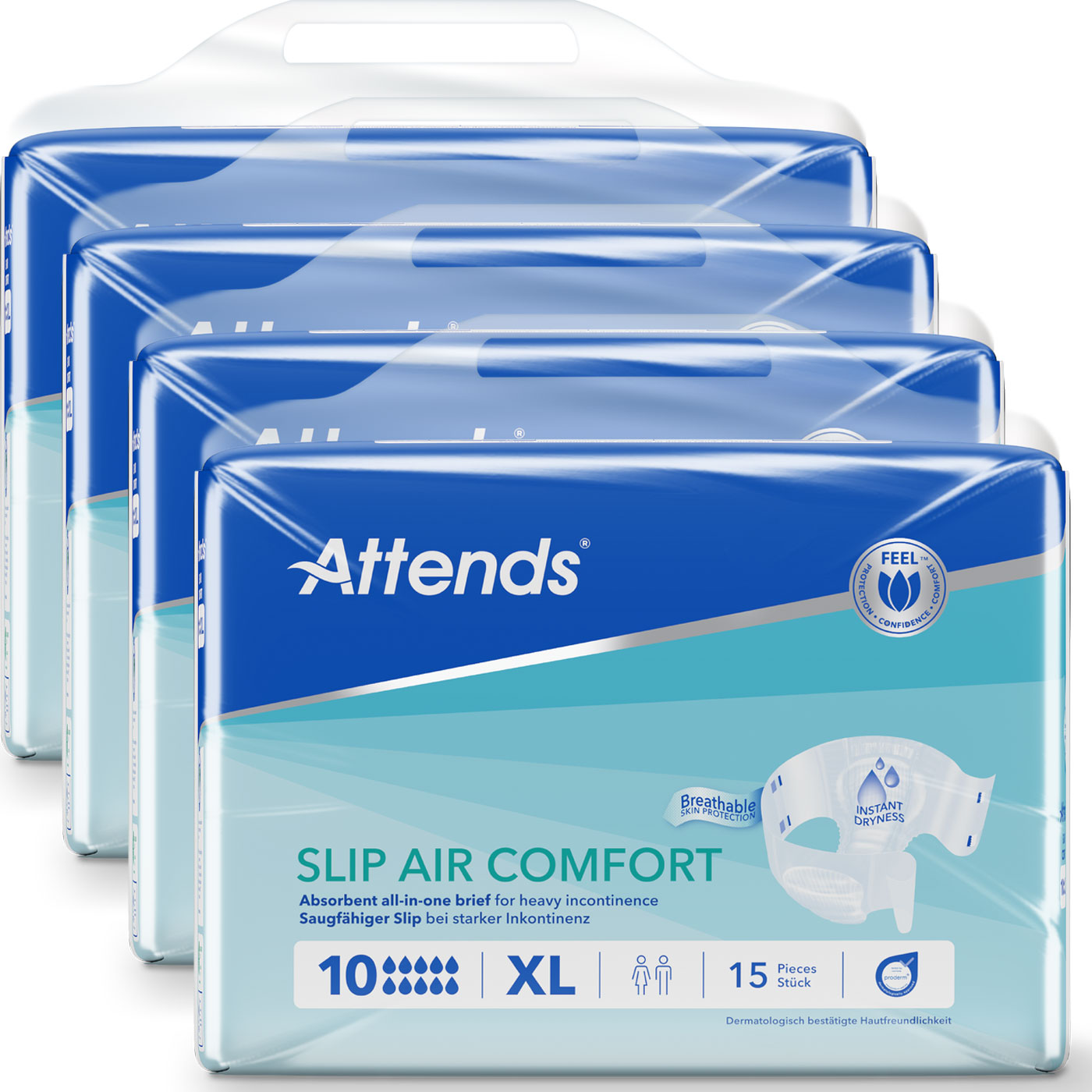 ATTENDS Slip AIR Comfort 10 - Extra Large (XL), Inkontinenzwindeln, 60 (4x15) Stück