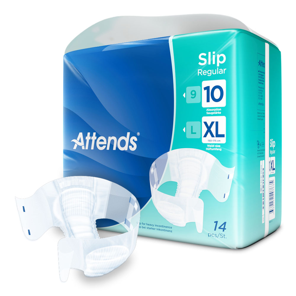 ATTENDS Slip Regular 10 - Extra Large (XL), Inkontinenzwindeln, 56 (4x14) Stück ATTENDS Slip Regular 10 - Extra Large (XL), Inkontinenzwindeln, 56 (4x14) Stück