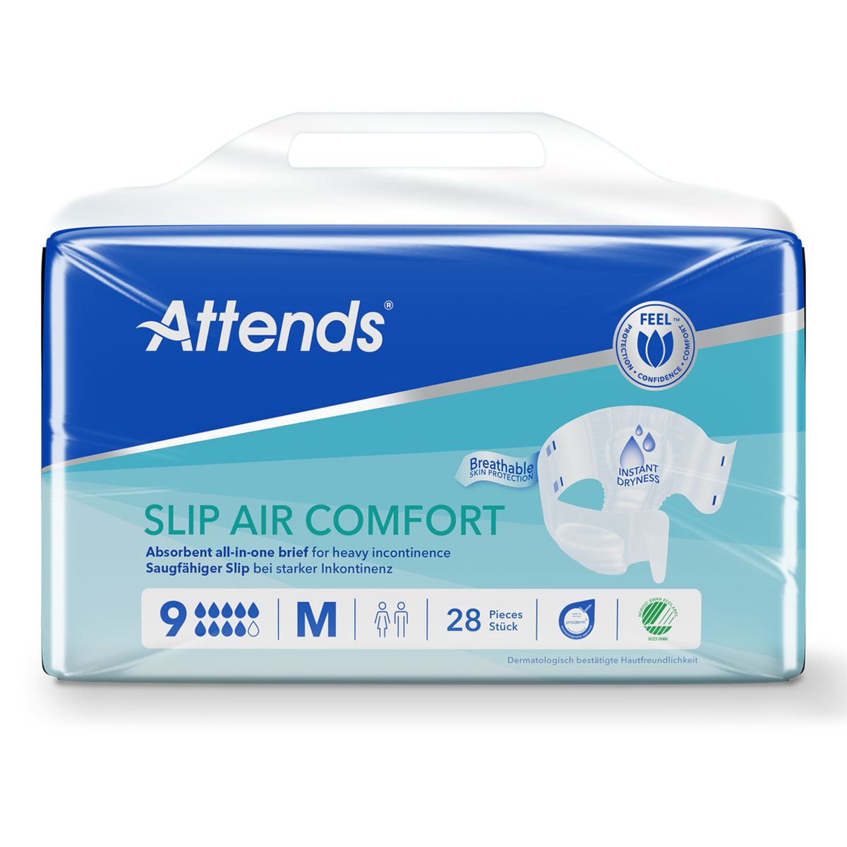 ATTENDS Slip AIR Comfort 9 - Medium (M), Inkontinenzwindeln, 112 (4x28) Stück