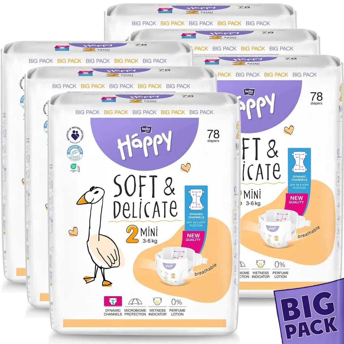 Bella Happy Soft & Delikate Gr. 2 - Babywindeln Mini 3-6 kg 468 (6x78) Stück BIGpack