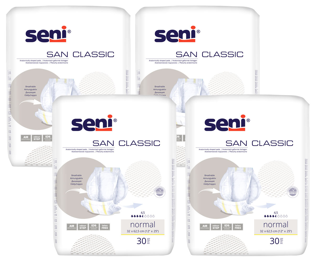 Seni SAN Classic - NORMAL - atmungsaktive Vorlagen (4x30) 120 Stück Karton