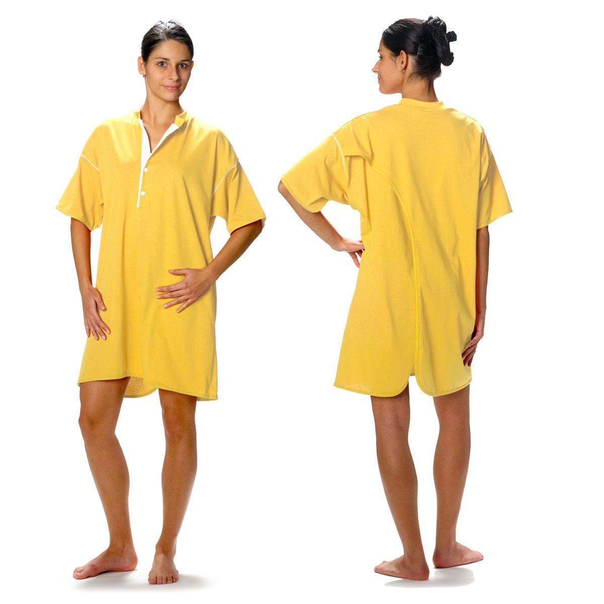 JANUS Pflegehemd 7005, kurzärmlige Ausführung für Damen und Herren mit Knopfverschluss M mais