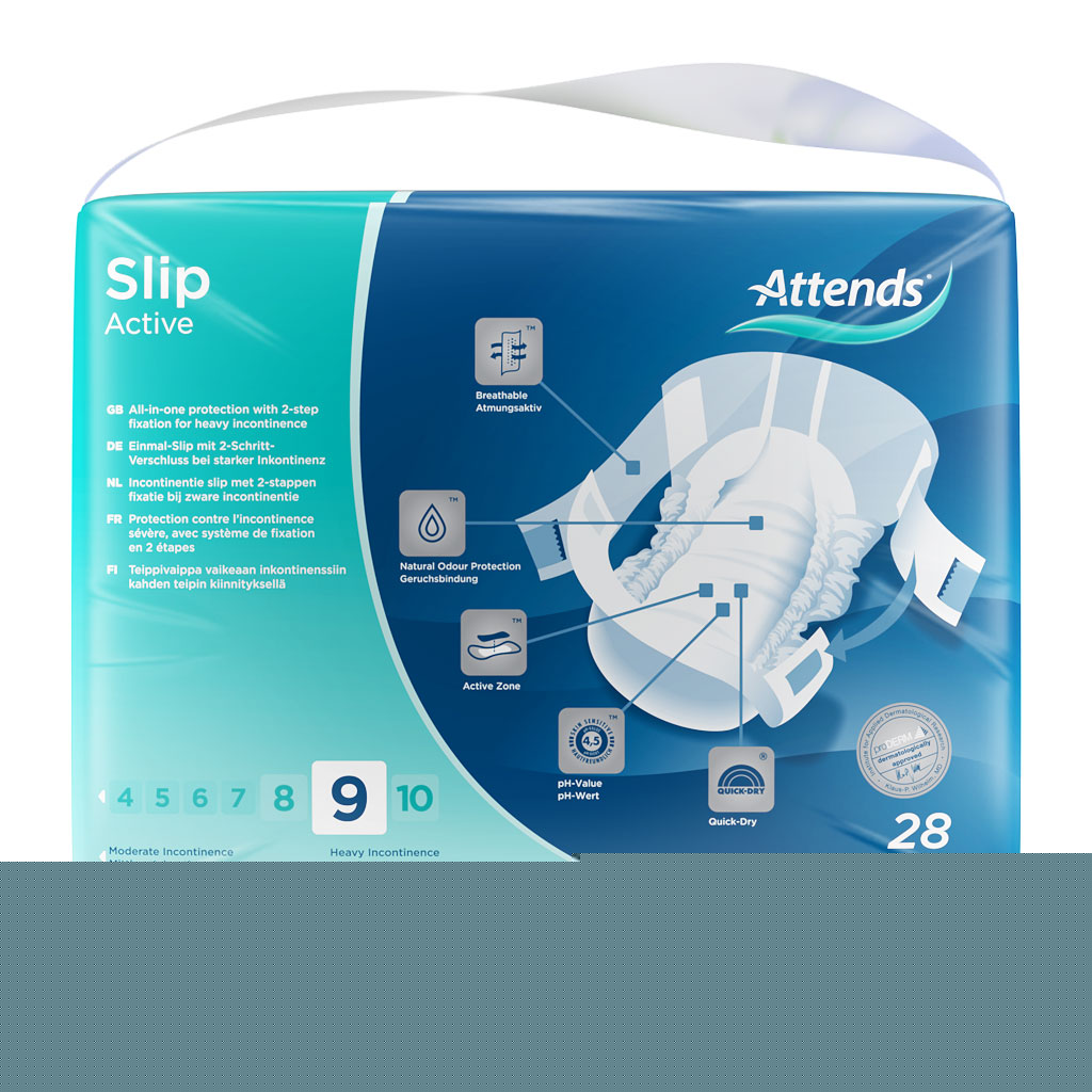 ATTENDS Slip Active 9 - Large (L) Inkontinenzwindeln 112 (4x28) Stück ATTENDS Slip Active 9 - Large (L) Inkontinenzwindeln 112 (4x28) Stück