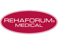 REHAFORUM MEDICAL ist ein ovales Logo in roter Farbe mit weißem Text. Der Schriftzug steht hervor und vermittelt einen professionellen Eindruck, geeignet für medizinische Produkte und Dienstleistungen.