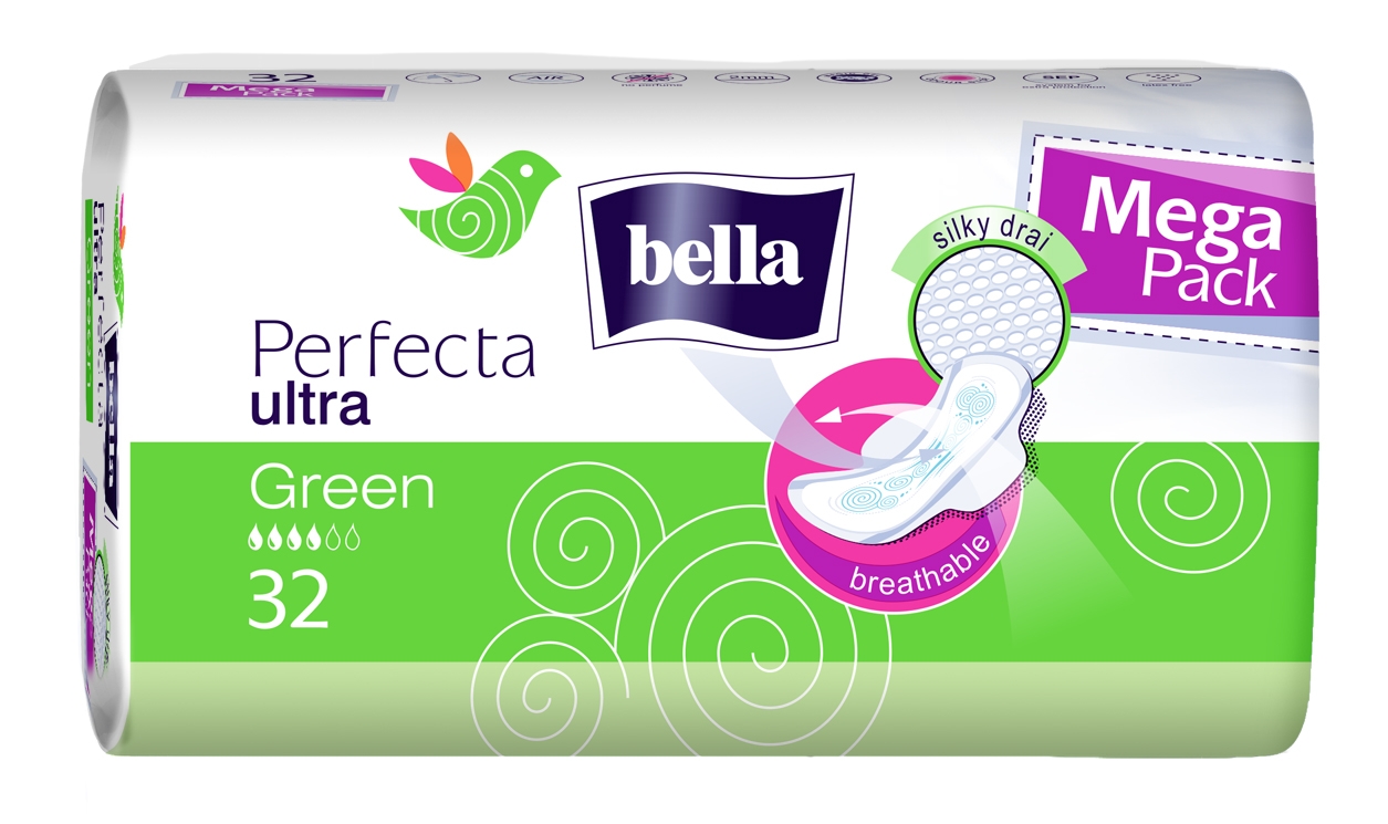 Bella Perfecta Ultra Binden GREEN mit Flügel - Silky drai - 32 Stück