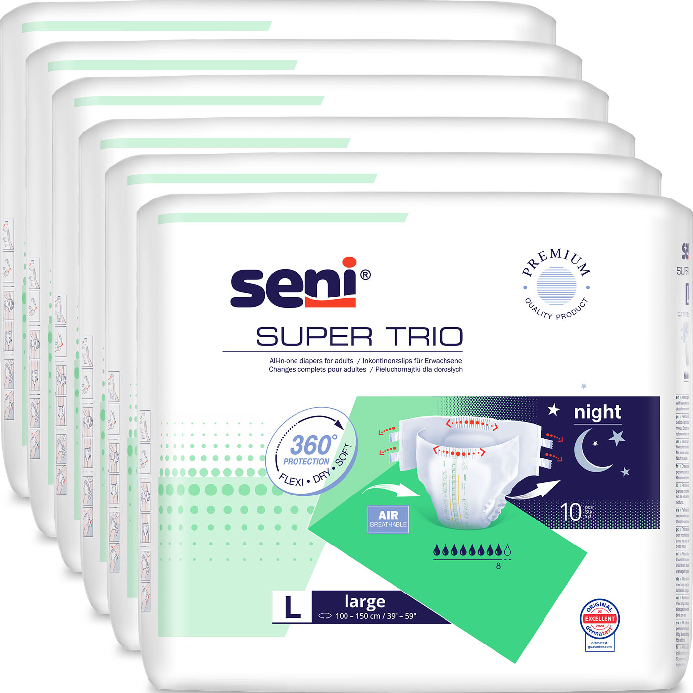 SENI Super TRIO - Inkontinenzwindeln - Gr. 3 LARGE 60 (6x10 Stück)