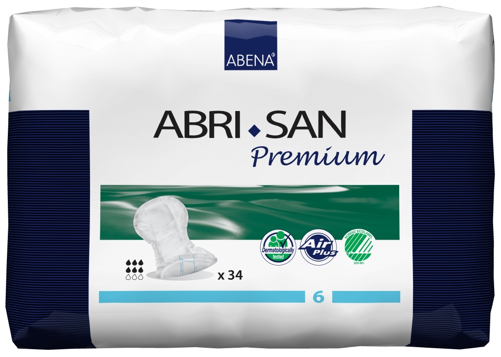 ABENA Abri San PREMIUM Nr. 6 - Inkontinenz Vorlagen - 1.600ml (3x34 Stück)