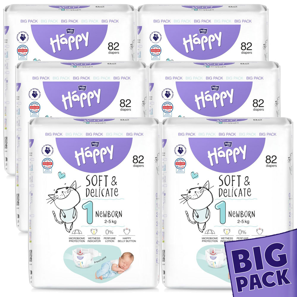 Bella Happy Soft & Delikate Gr. 1 - Babywindeln Newborn 2-5 kg 492 (6x82) Stück BIGpack