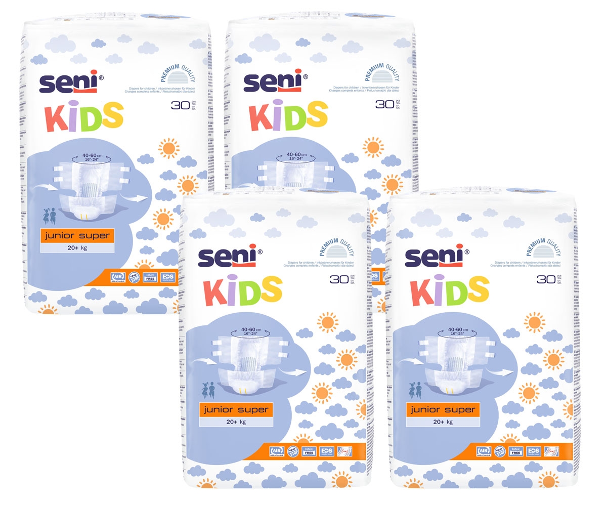 SENI KIDS Junior SUPER Kinderwindel (20+ Kg) - 4x30 Stück Einzelpackung