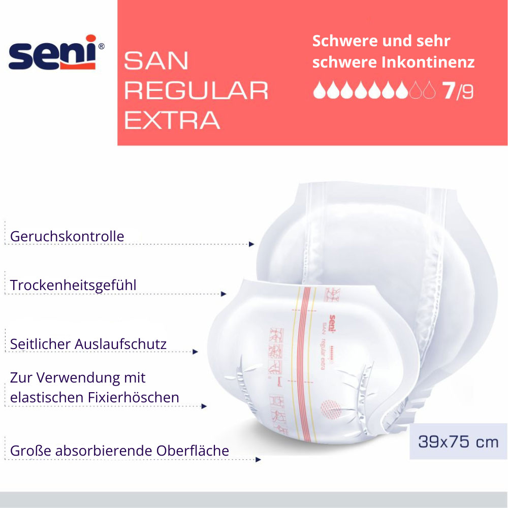 Seni SAN REGULAR EXTRA - anatomische Inkontinenzvorlagen - 30 Stück Einzelpack)