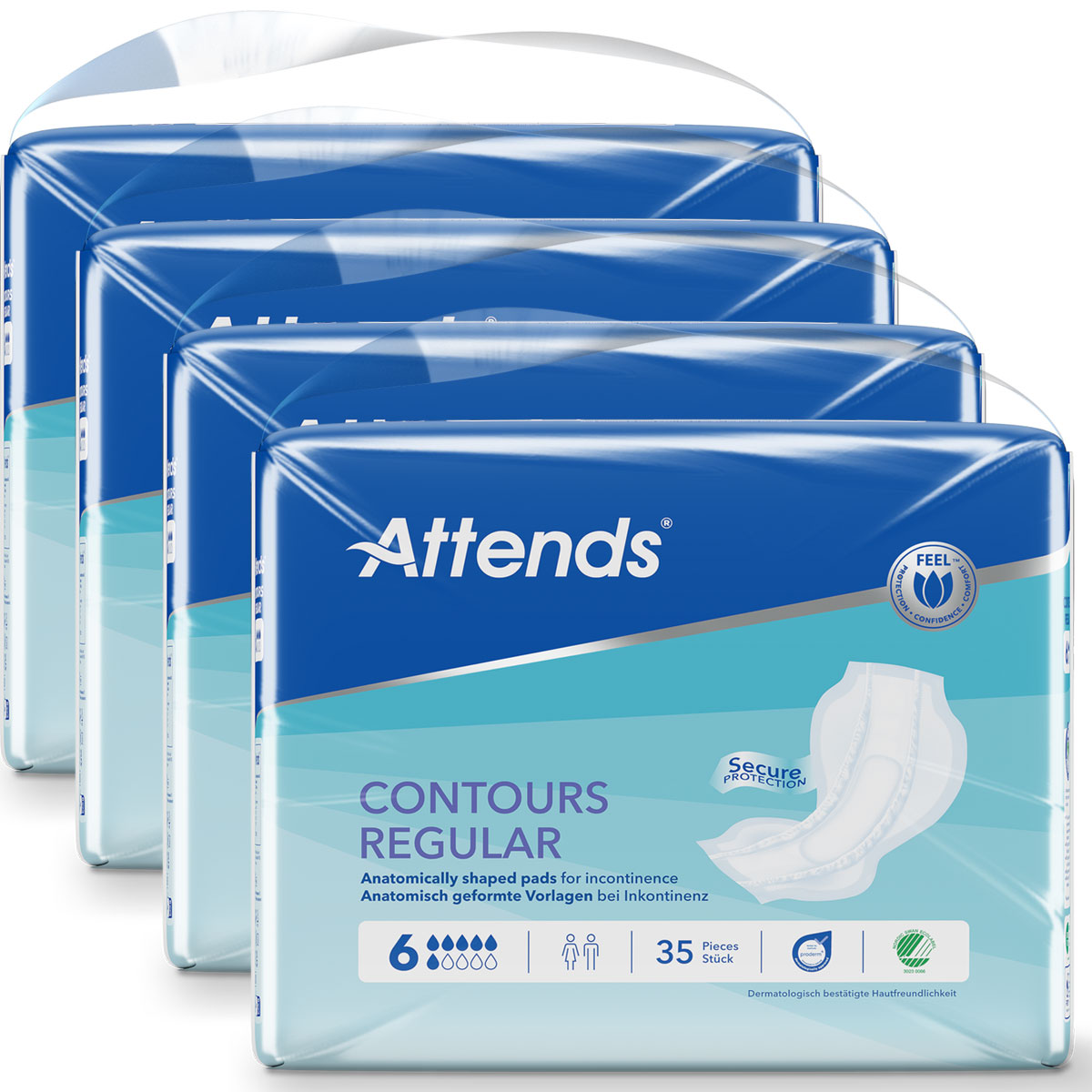 ATTENDS Contours Regular 6 - Inkontinenzvorlagen - 4x35 Stück