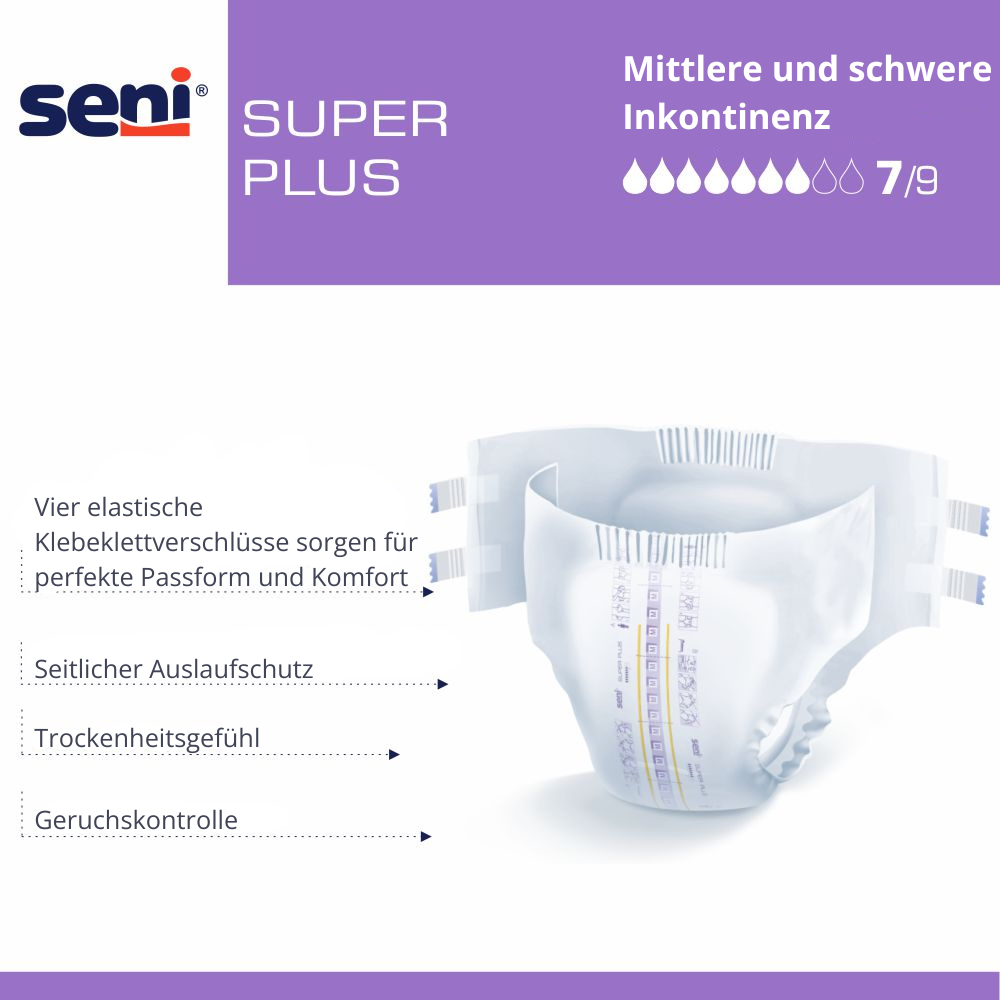 SENI Super PLUS - Inkontinenzwindeln - 30 Stück Pack - X-Large (XL)