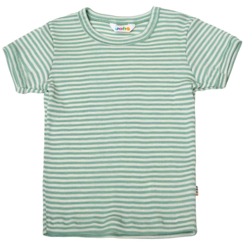 T-Shirt Wolle/Seide geringelt aqua