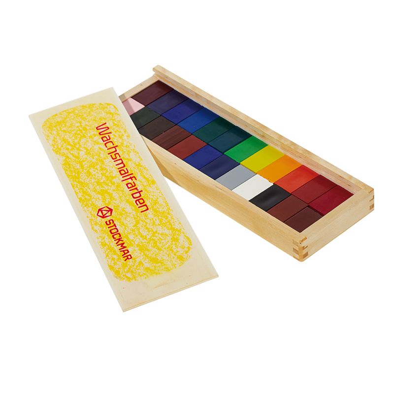 Wachsmalblöcke in Holzkassette 24 Farben