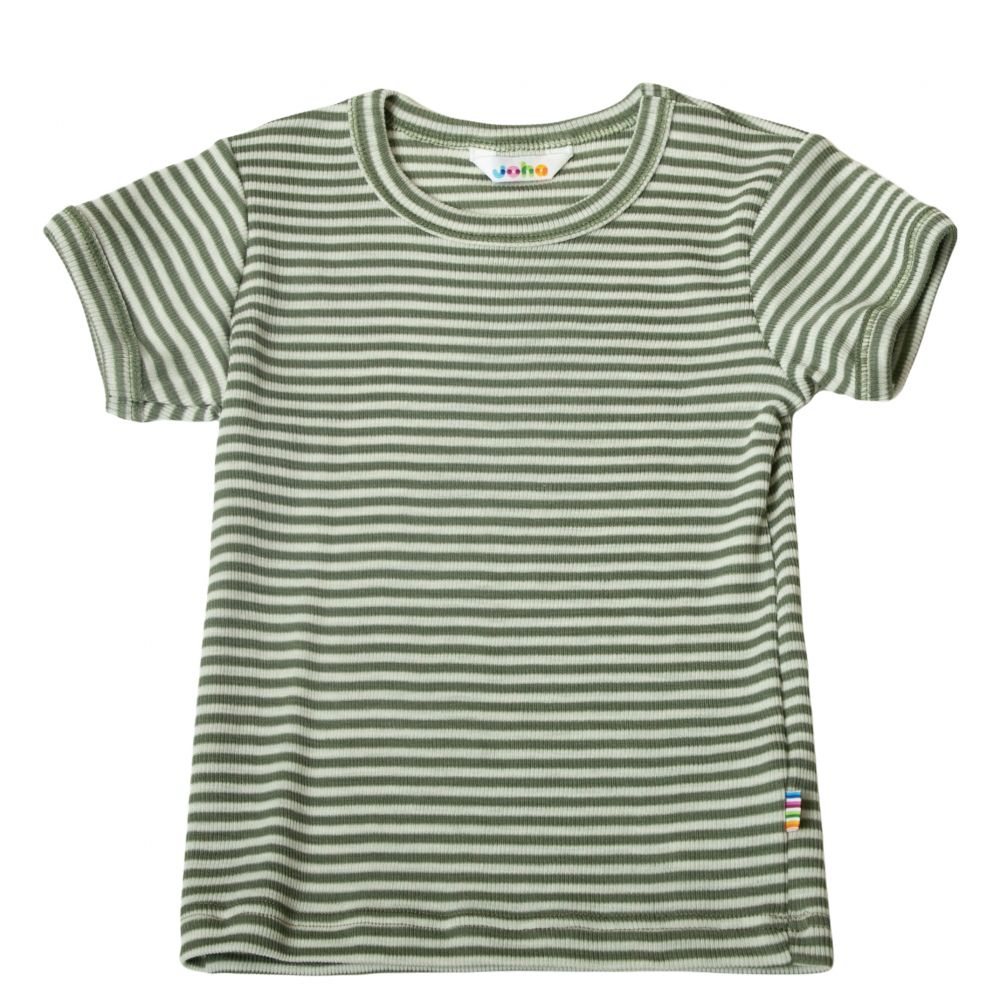 T-shirt Wolle/Seide grün gestreift