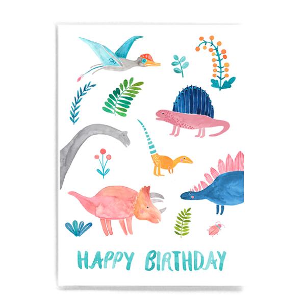 Postkarte Happy Birthday Dinos