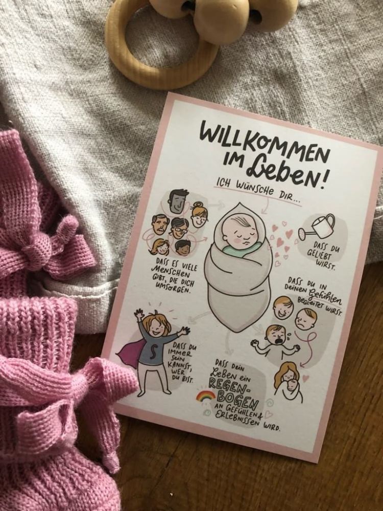 Wachsen Postkarte Willkommen im Leben
