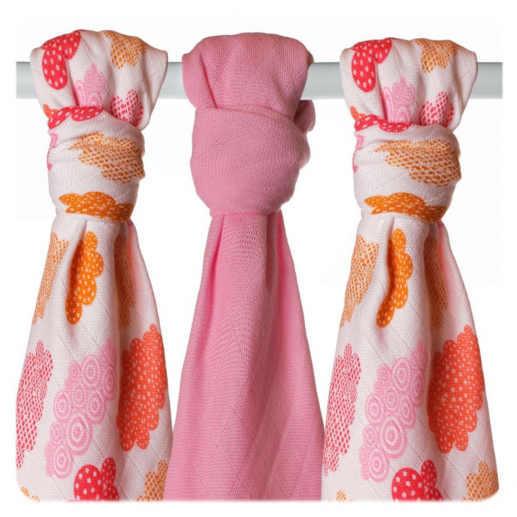 Mullwindel Bambus/BW 70x70cm Heaven pink-orange 3er Pack