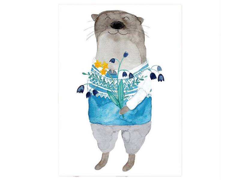 Postkarte Otter mit Blumen