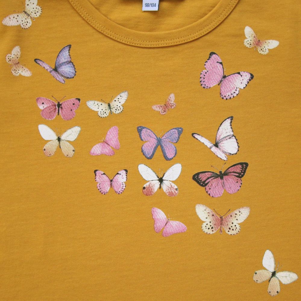 Shirt langarm Schmetterlinge senfgelb