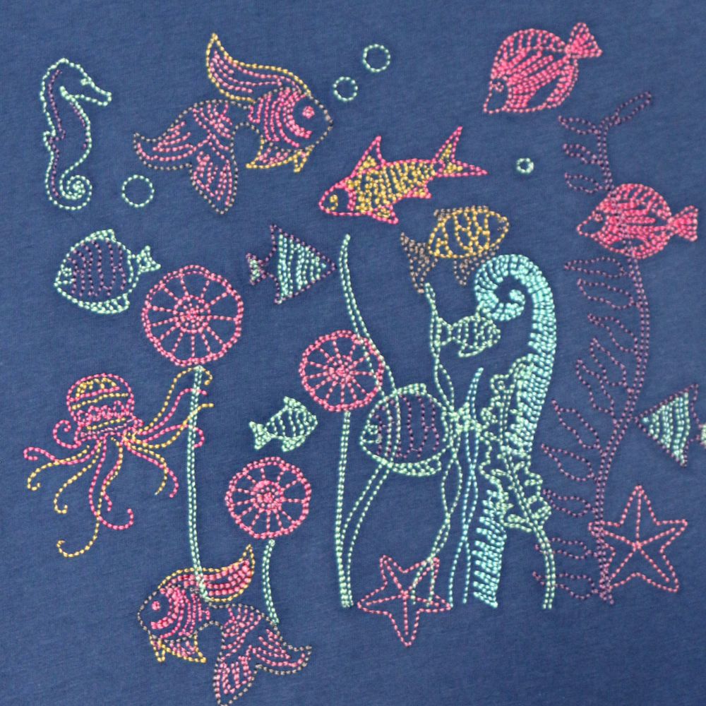 T-Shirt Stickerei Unterwasserwelt blue