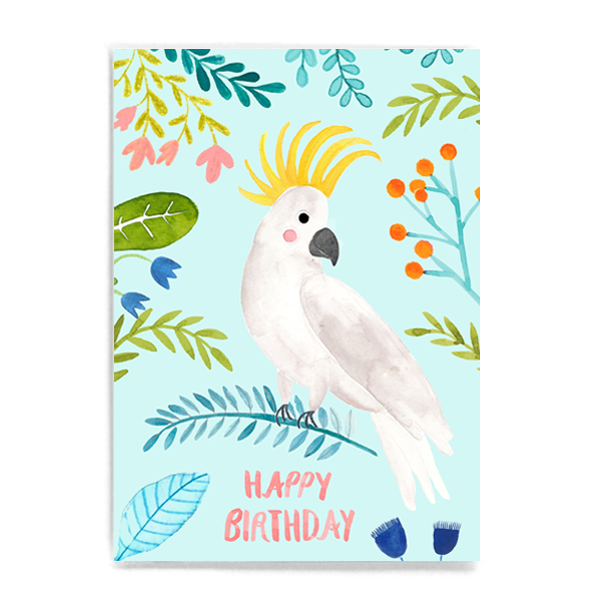 Postkarte Happy Birthday Kakadu