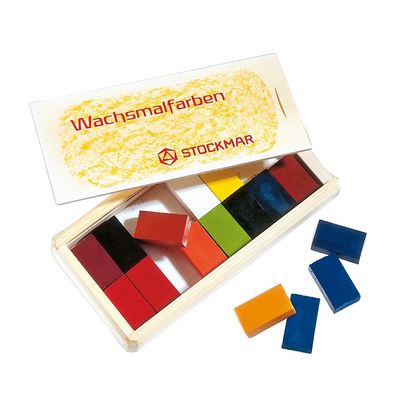 Wachsmalblöcke in Holzkassette 16 Farben