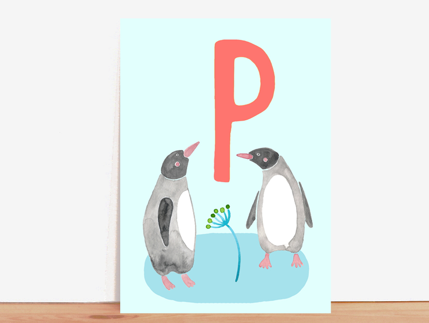 ABC-Karte P wie Pinguin