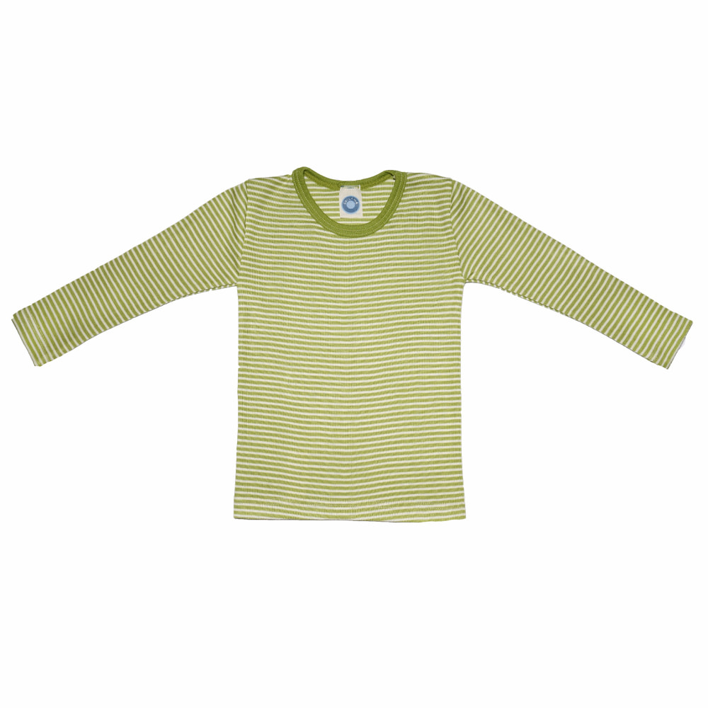 Unterhemd langarm Wolle/Seide Ringel grün